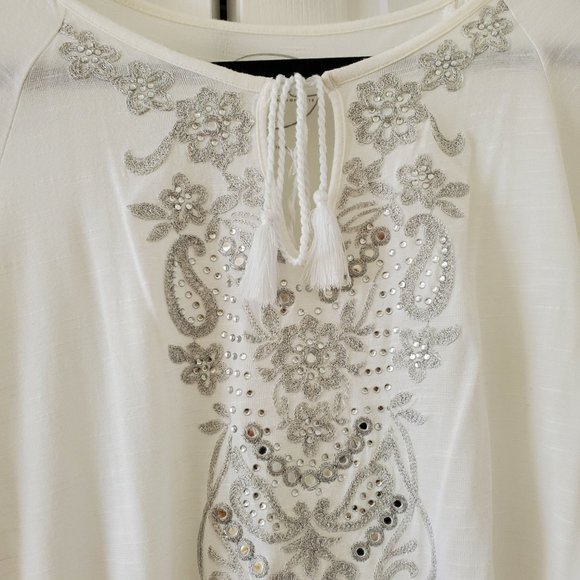 INC International Concepts White Top with Silver Embroidery - Picture 3 of 7